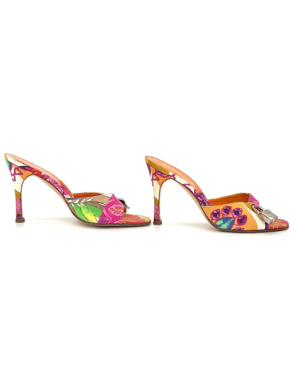 Christian Dior Vintage John Galliano Padlock and Key Floral Print Mules 37.5 - Picture 5 of 10